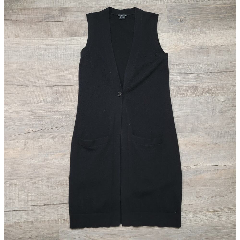 Theory Minareeya Cashmere Long Duster Sleeveless Cardigan Sweater Size XS Black - Picture 1 of 8